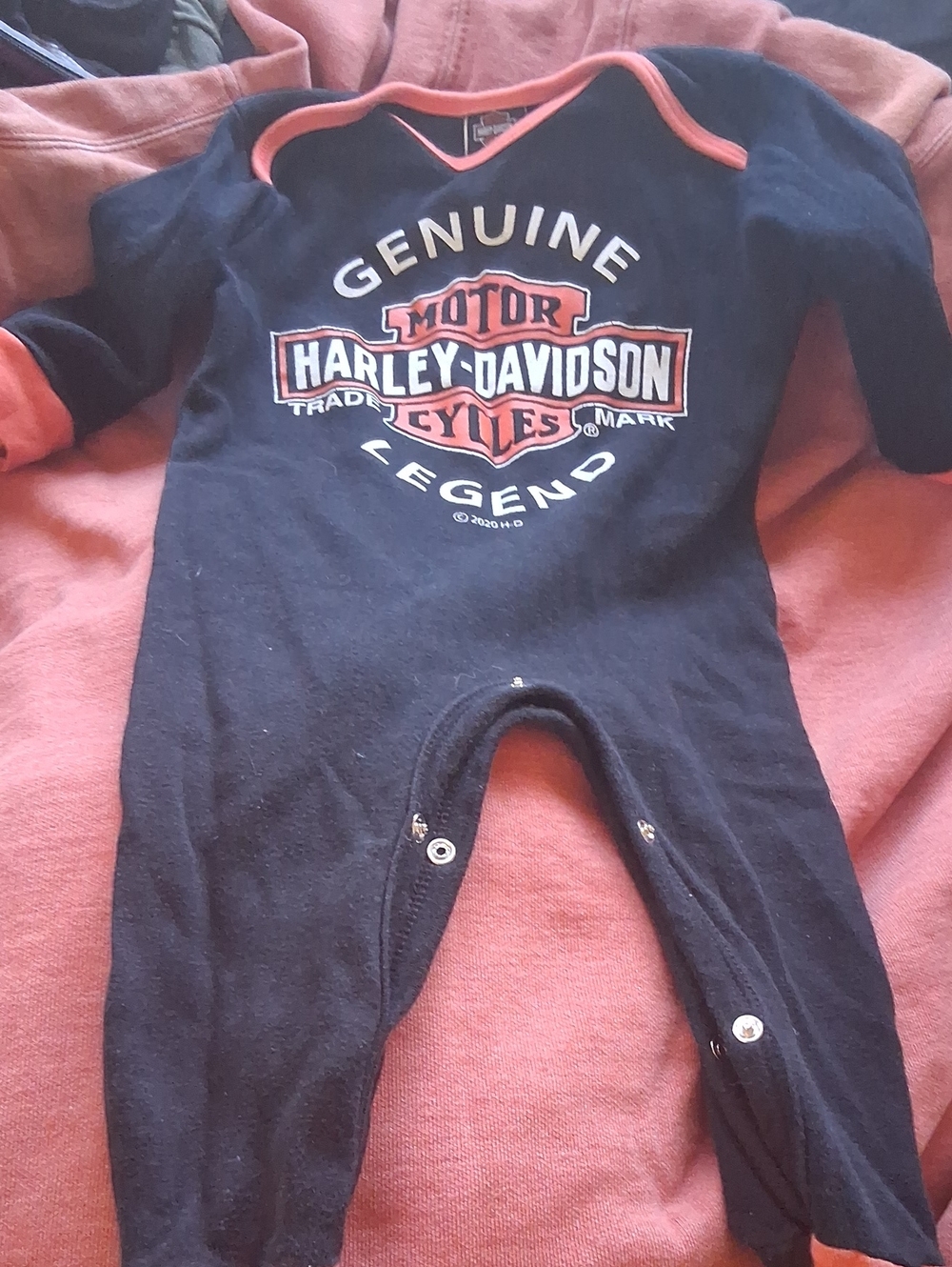 Harley-Davidson Black Baby One-Piece with Orange Trim and Logo